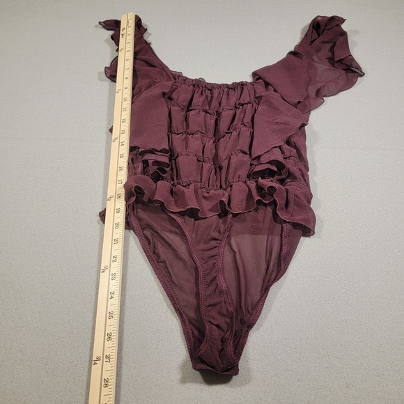 Free People Intimately Juliet Ruffle Bodysuit Size XS Plum Chiffon Sheer Layered - Picture 7 of 7